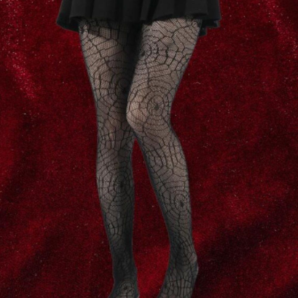 NWT, Goth Spider Web Pattern Fishnet Tights, One Size